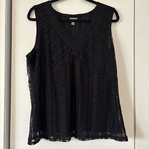 J.Jill Black Lace Sleeveless Top L Sheer Lined Tank Feminine Whimsigoth